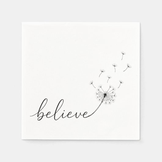 Dandelion Seedlings with Believe Text スタンダードカクテルナプキン (正面)