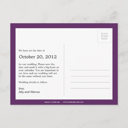 Dandelion Wish写真の保存日付(紫) 案内ポストカード (裏面)