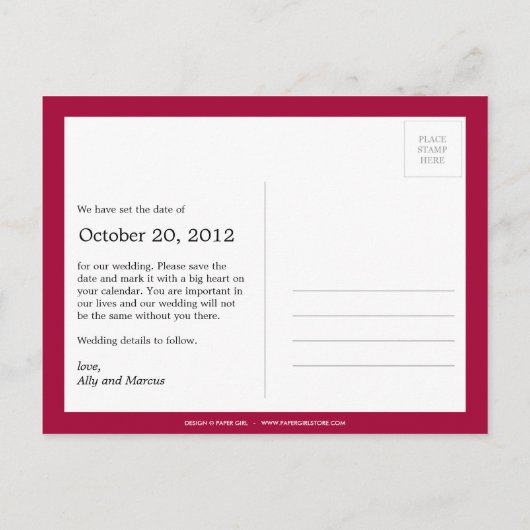 Dandelion Wish写真Save The Date (Raspberry) 案内ポストカード (裏面)