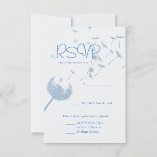 Dandelion Wishes結婚's on Softティール(緑がかった色)、RVSPカード (正面)