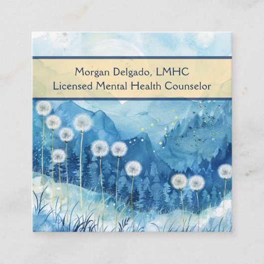 Dandelions and Mountain Nature QR Code Counselor スクエア名刺 (正面)