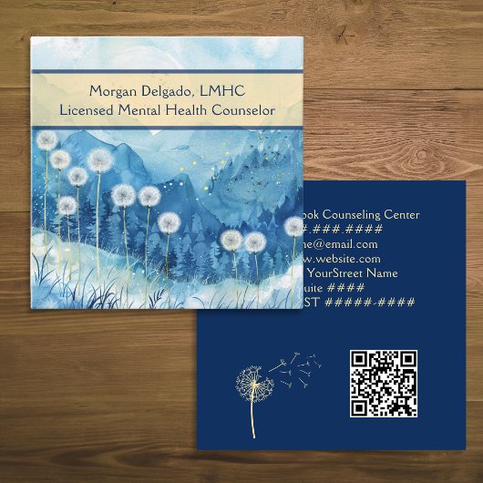 Dandelions and Mountain Nature QR Code Counselor スクエア名刺