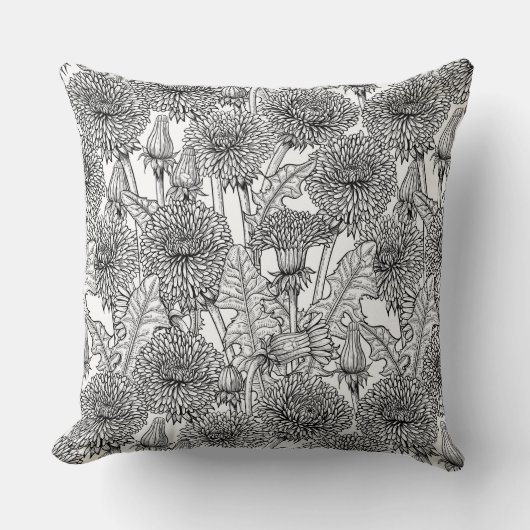 Dandelions, black and white クッション (正面)