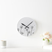 Dandelions Flowers Pappus Spores Grey ラウンド壁時計 (ホーム)
