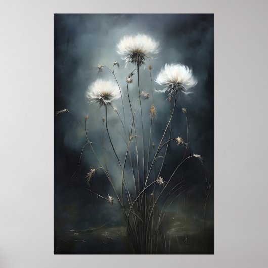 Dandelions In Dark Field, Wildflower Print ポスター (正面)
