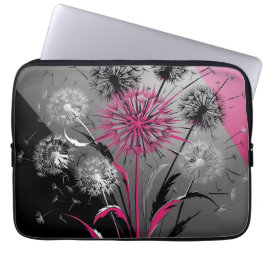 Dandelions Pink Black White Electronics laptop bag ラップトップスリーブ