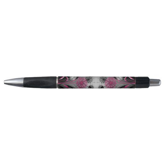 Dandelions Pink Black White Pen ボールペン (正面)