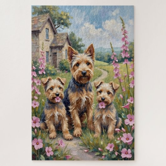 Dandie Dinmont Foxglove Meadow Art ジグソーパズル (縦)