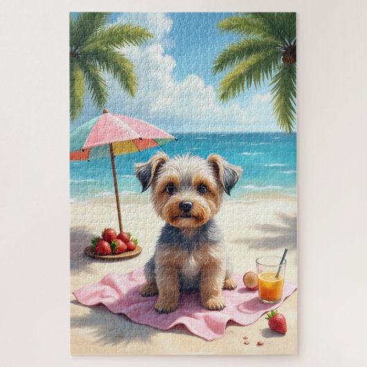 Dandie Dinmont Terrier Beach Scene ジグソーパズル (縦)