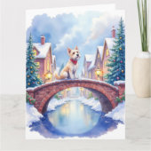Dandie Dinmont Terrier Village Bridge Christmas カード (正面)