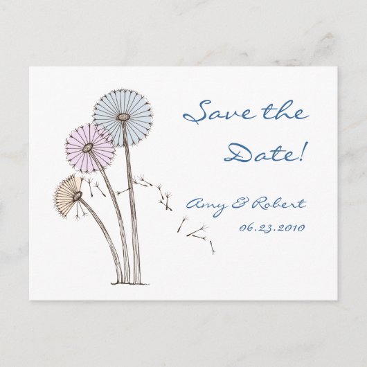 Dandilion Clocks Pink Blue, Cream Save the Date 案内ポストカード (正面)
