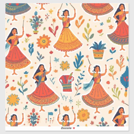 Dandiyaナイトシームレスパターン – インディアンフェスティバル シール (シート)