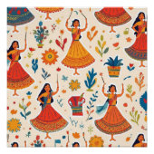 Dandiyaナイトシームレスパターン – インディアンフェスティバル ポスター (正面)