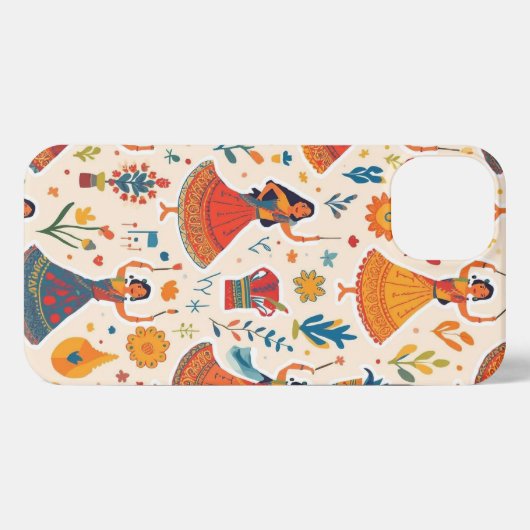 Dandiyaナイトシームレスパターン – インディアンフェスティバル iPhoneケース (裏面横)