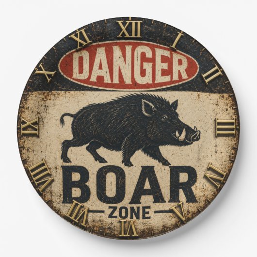 Danger Boar Zone Funny Wild Boar Hunter Gift ペーパープレート (正面)