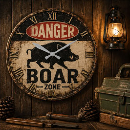 Danger Boar Zone Funny Wild Boar Hunter Gift ラージ壁時計