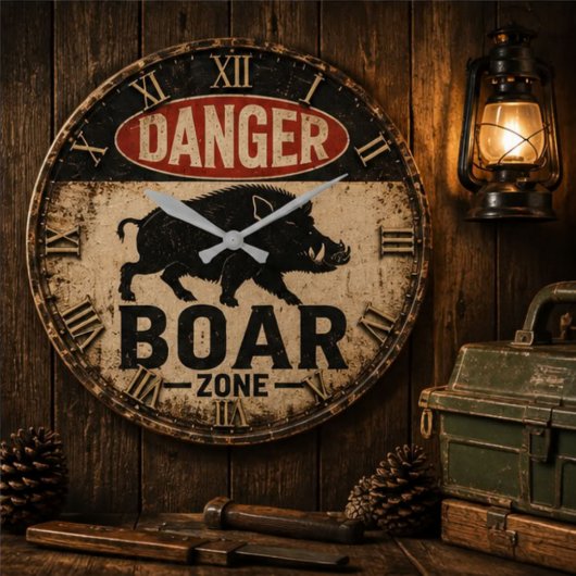 Danger Boar Zone Funny Wild Boar Hunter Gift ラージ壁時計