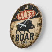 Danger Boar Zone Funny Wild Boar Hunter Gift ラージ壁時計 (傾斜)