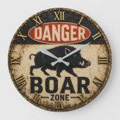 Danger Boar Zone Funny Wild Boar Hunter Gift ラージ壁時計 (正面)