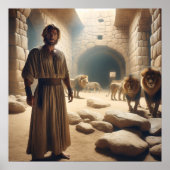 Daniel in the Lion Den Christian Bible Art ポスター (正面)