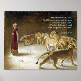 Daniel in the Lion's Den Bible Verse Art Scripture ポスター