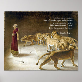 Daniel in the Lion's Den Bible Verse Art Scripture ポスター