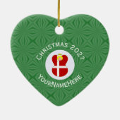 Danish Angel Christmas Name Year Heart セラミックオーナメント (裏面)