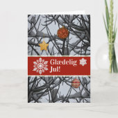 Danish Christmas Ornaments on Snowy Branches シーズンカード (正面)