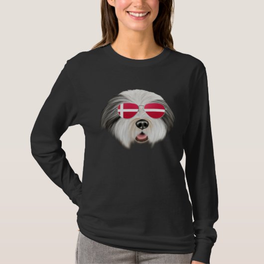 Danish Flag Bearded Collie Dog Denmark Pocket Tシャツ (正面)