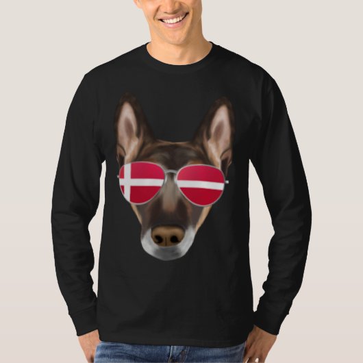 Danish Flag Belgian Malinoi Dog Denmark Pocket Tシャツ (正面)