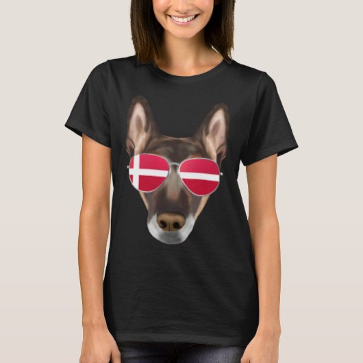 Danish Flag Belgian Malinoi Dog Denmark Pocket Tシャツ (正面)