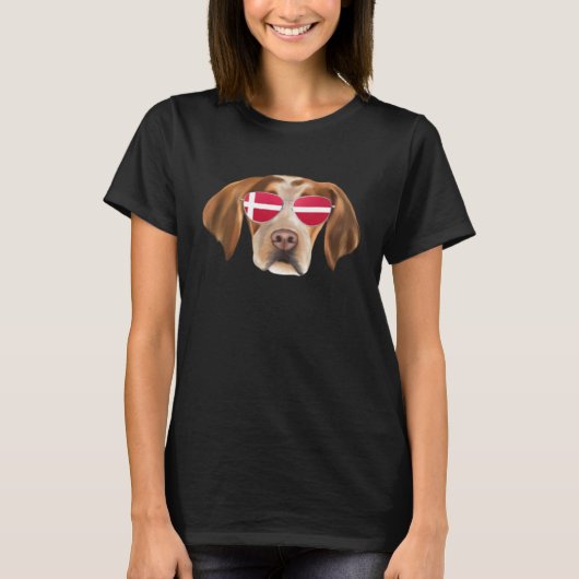 Danish Flag Brittany Dog Denmark Pocket Tシャツ (正面)