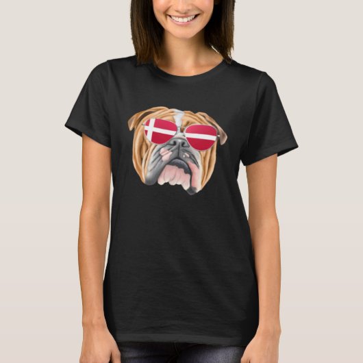 Danish Flag Bulldog Dog Denmark Pocket Tシャツ (正面)
