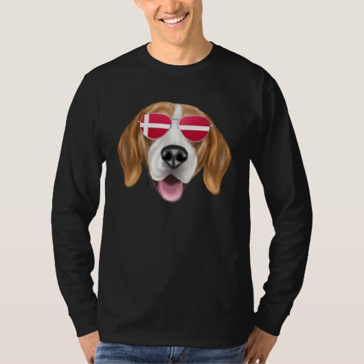 Danish Flag Harrier Dog Denmark Pocket Tシャツ (正面)