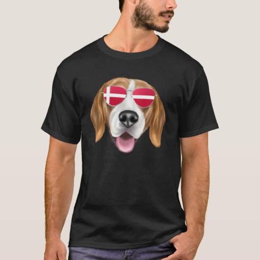 Danish Flag Harrier Dog Denmark Pocket Tシャツ (正面)