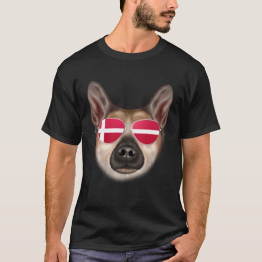 Danish Flag Norwegian Buhund Dog Denmark Pocket Tシャツ (正面)