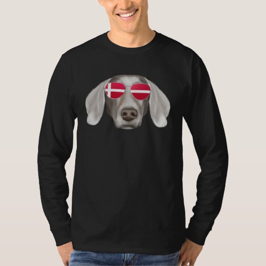 Danish Flag Weimaraner Dog Denmark Pocket Tシャツ (正面)