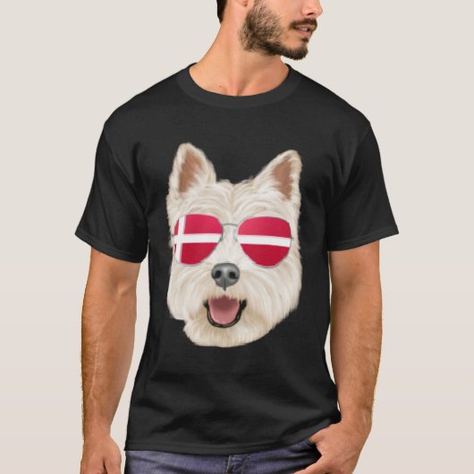 Danish Flag West Highland White Terrier Dog Denmar Tシャツ (正面)