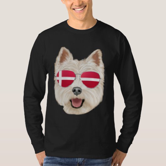 Danish Flag West Highland White Terrier Dog Denmar Tシャツ (正面)