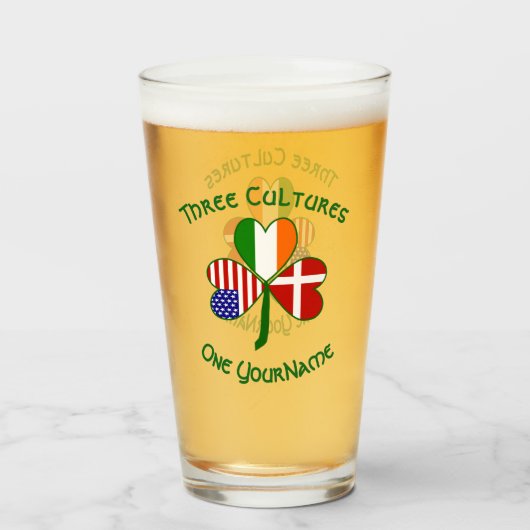 Danish Irish American Flags Shamrock Personalized  タンブラーグラス (ドリンク正面)