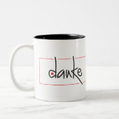 Dankeはあらゆる言語マグの感謝していしています ツートーンマグカップ (左)