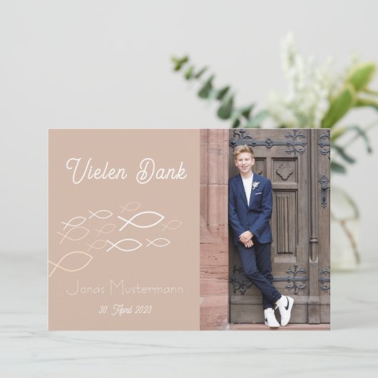 Dankeskarte Kommunion / Konfirmation Fischschwarm 招待状 (スタンド正面)