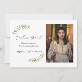 Dankeskarte Kommunion / Konfirmation weiß Zweig 招待状