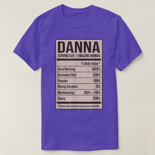 Danna Nutrition Facts Name Nickname Alias Title Fo Tシャツ (デザイン正面)