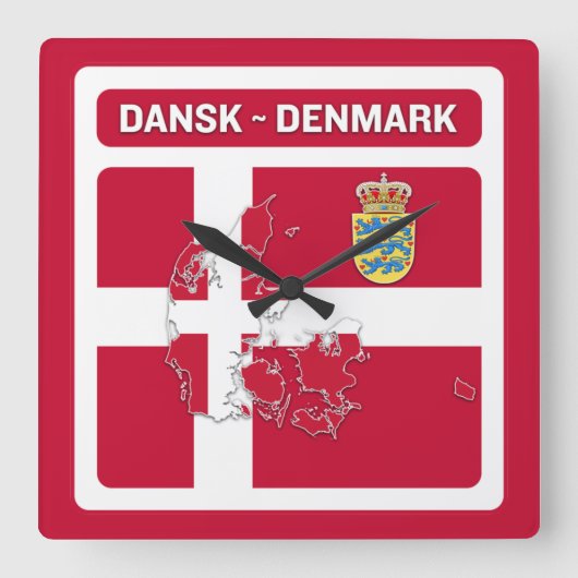Dansk Denmark Flag スクエア壁時計 (正面)