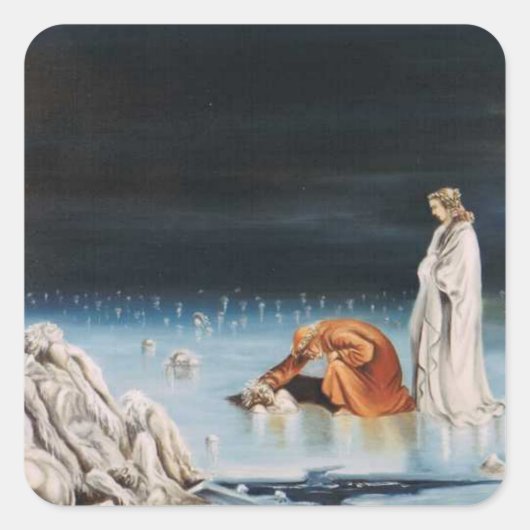 Dante & Virgil at Cocytus - Lake 凍ってい in Inferno スクエアシール (正面)