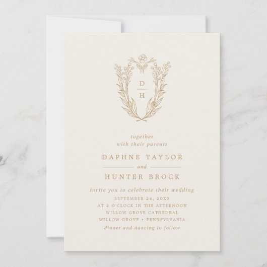 DAPHNEクラシック金ゴールドフォーマルフォト結婚ズ 招待状 (正面)