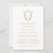 DAPHNEクレストホワイト金ゴールドシンプルリハーサルディナー 招待状 (正面)