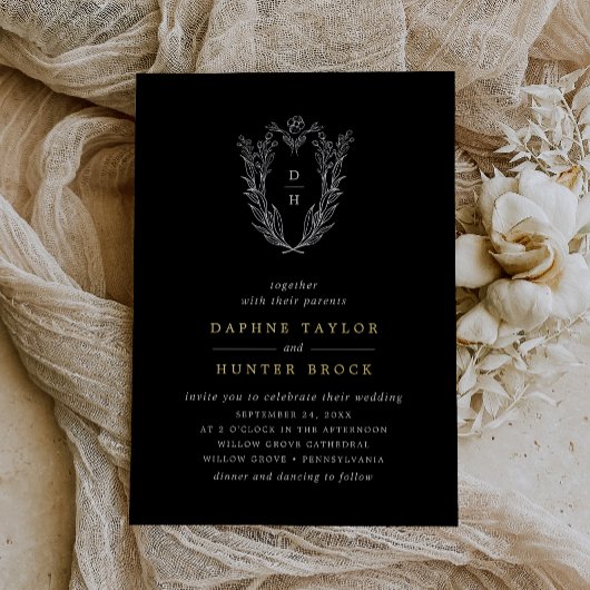 DAPHNEダークブラックゴールドフォーマルフォイルクラシック結婚ズ 箔招待状