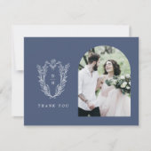 DAPHNEフラットダークブルーミニマルシンプルフォト結婚ズ サンキューカード (正面)